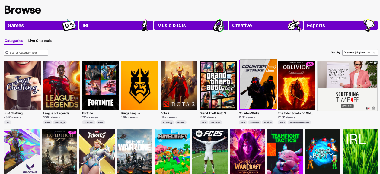 Twitch Categories
